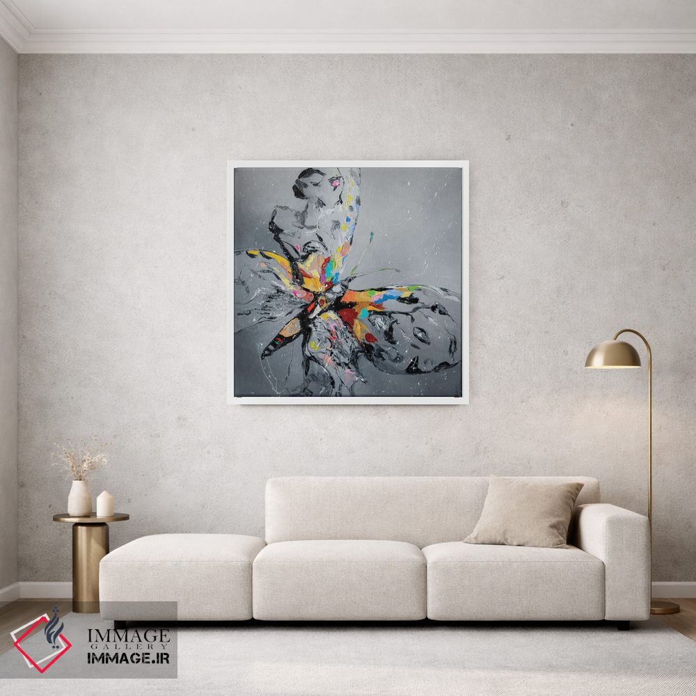 تابلو دکوراتیو پروانه روی خاکستری اثر کوپتسووا آرت - D1W