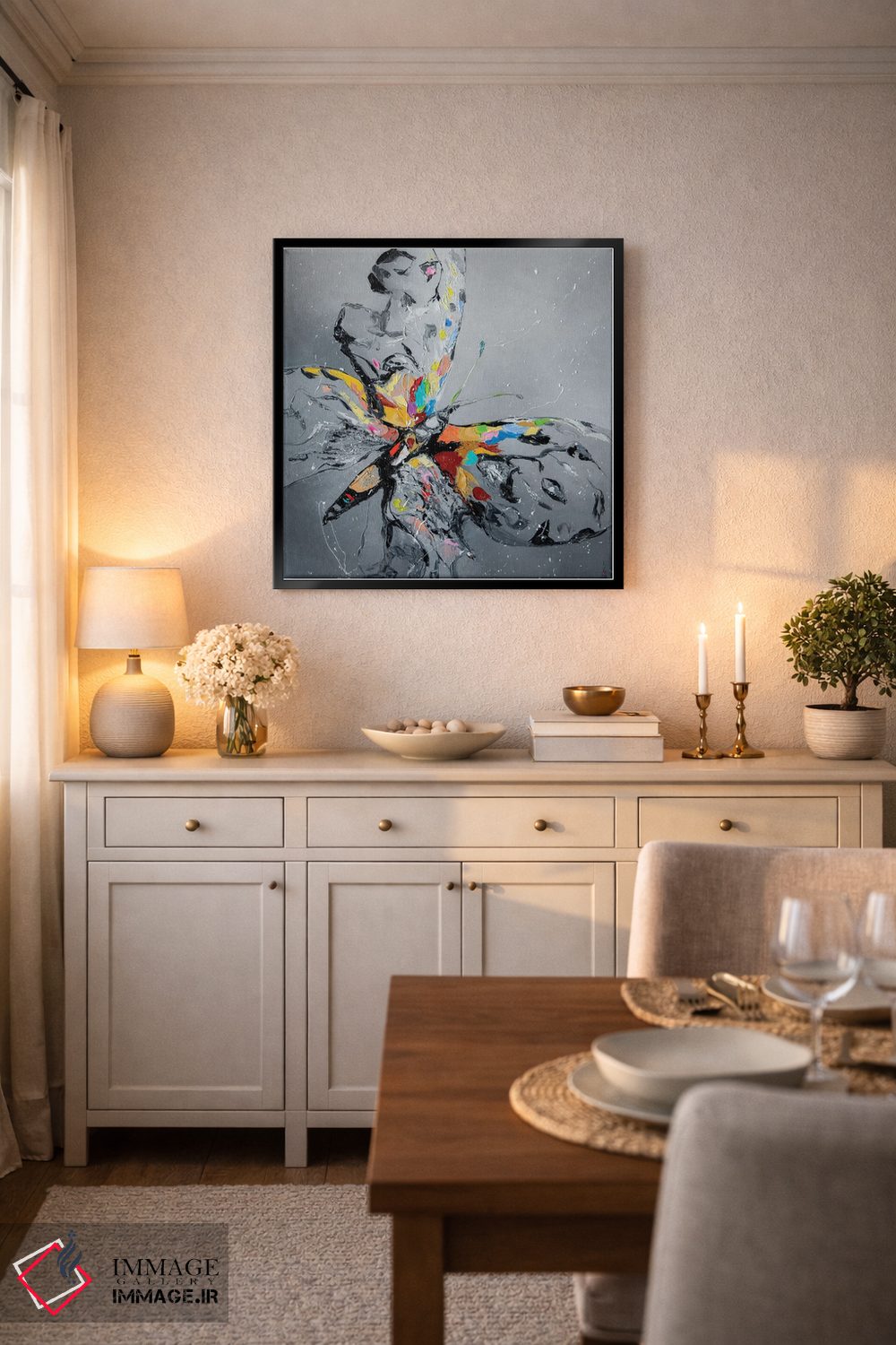 تابلو دکوراتیو پروانه روی خاکستری اثر کوپتسووا آرت - D6B