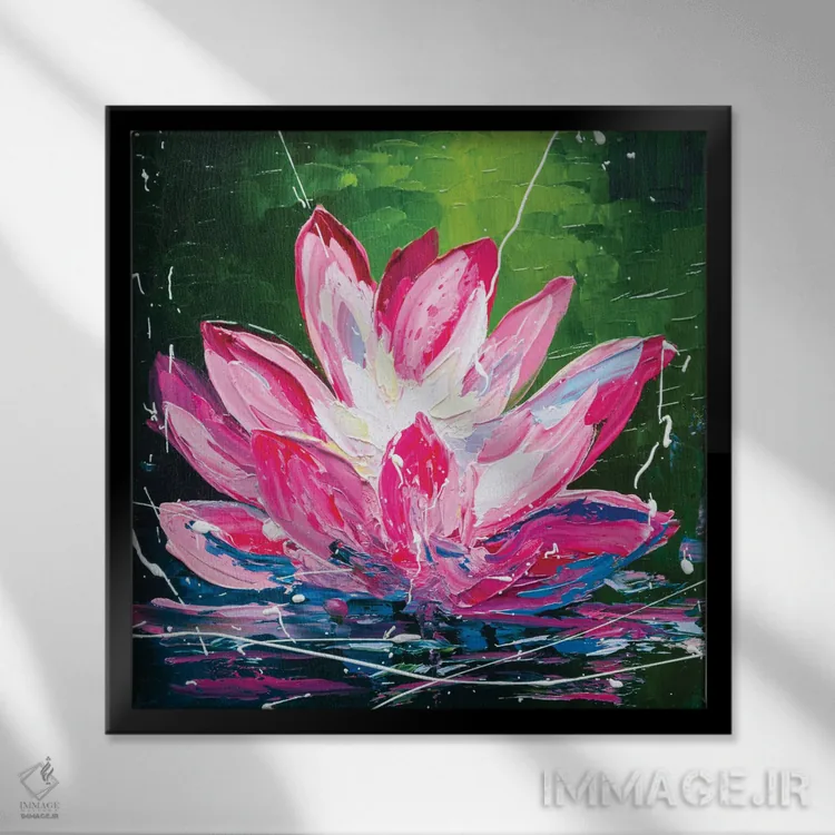 تابلو دکوراتیو نیلوفر آبی صورتی اثر کوپتسووا آرت - نمای قابدار مشکی