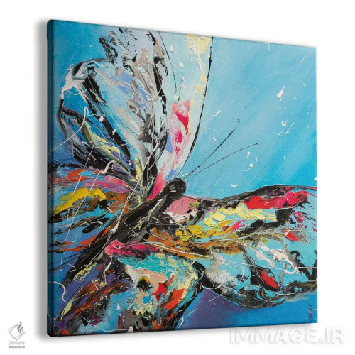 تابلو دکوراتیو پروانه روی زمینه آبی اثر کوپتسووا آرت - نمای پرسپکتیو محصول