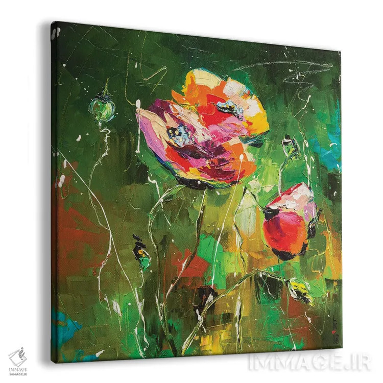 تابلو انتزاعی شقایق ها ۱ اثر کوپتسووا آرت - نمای پرسپکتیو محصول