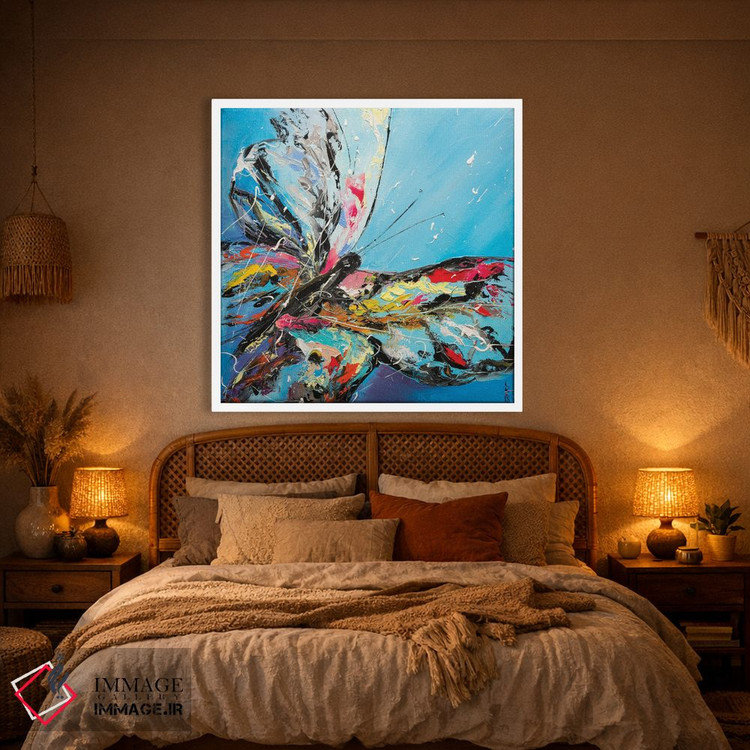 تابلو دکوراتیو پروانه روی زمینه آبی اثر کوپتسووا آرت - D1W