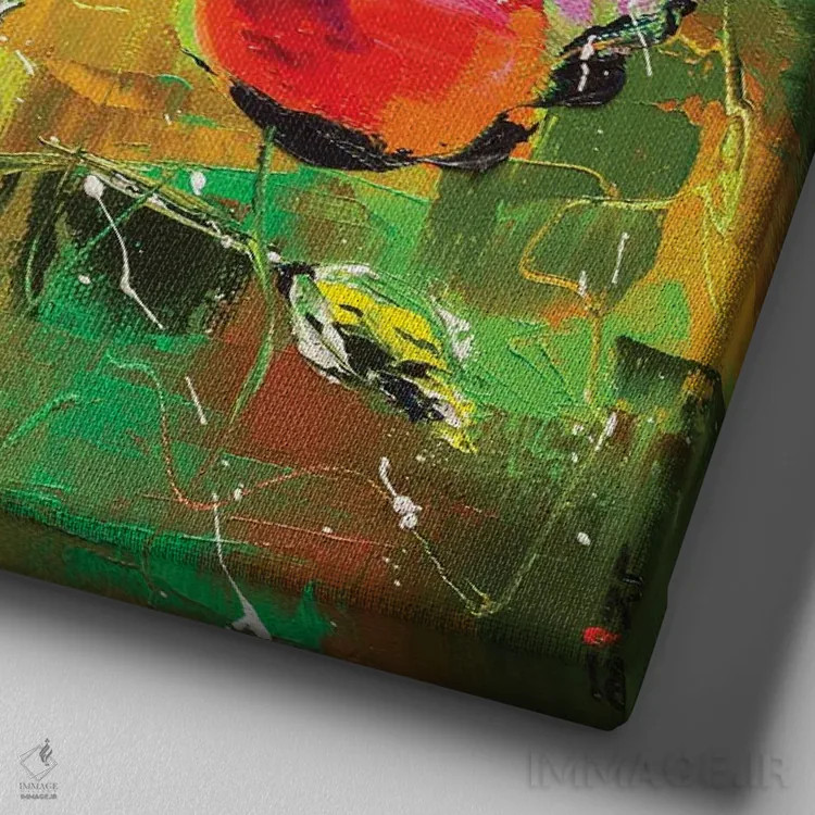 تابلو انتزاعی شقایق ها ۱ اثر کوپتسووا آرت - نمای نزدیک بافت بوم