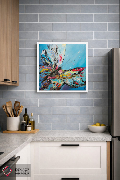 تابلو دکوراتیو پروانه روی زمینه آبی اثر کوپتسووا آرت - D2W