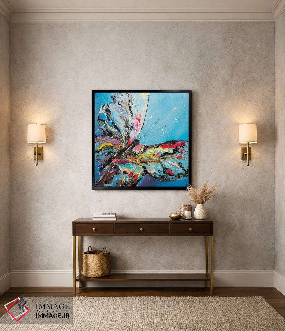 تابلو دکوراتیو پروانه روی زمینه آبی اثر کوپتسووا آرت - D5B