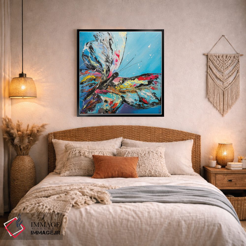 تابلو دکوراتیو پروانه روی زمینه آبی اثر کوپتسووا آرت - D3B