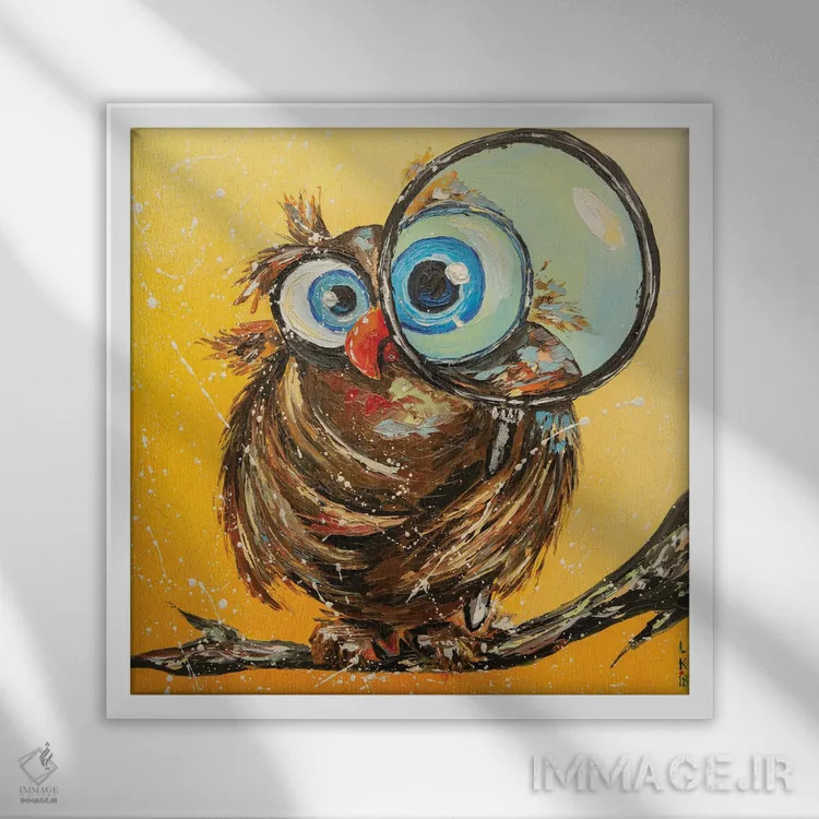 تابلو دکوراتیو پرنده کنجکاو اثر کوپتسووا آرت - نمای قابدار سفید