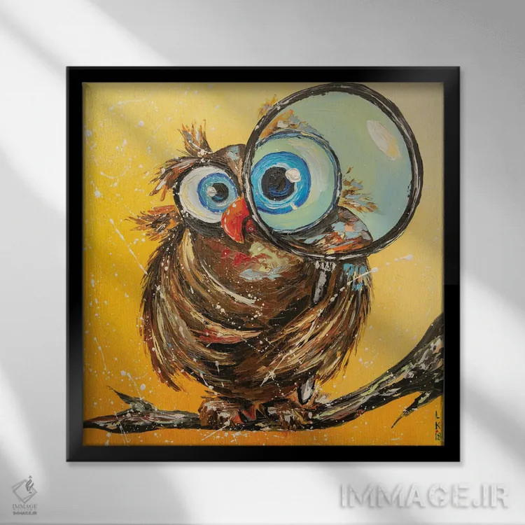 تابلو دکوراتیو پرنده کنجکاو اثر کوپتسووا آرت - نمای قابدار مشکی
