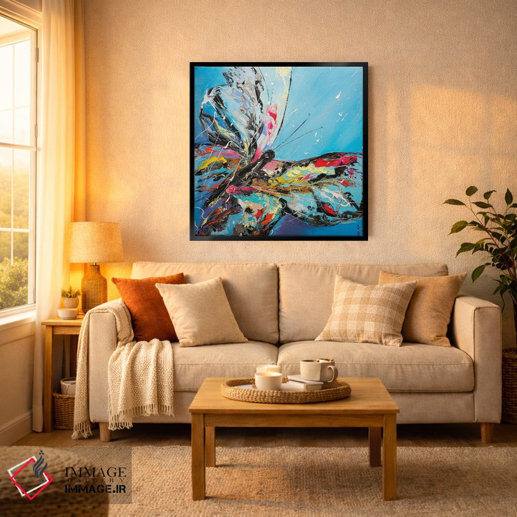 تابلو دکوراتیو پروانه روی زمینه آبی اثر کوپتسووا آرت - D4B