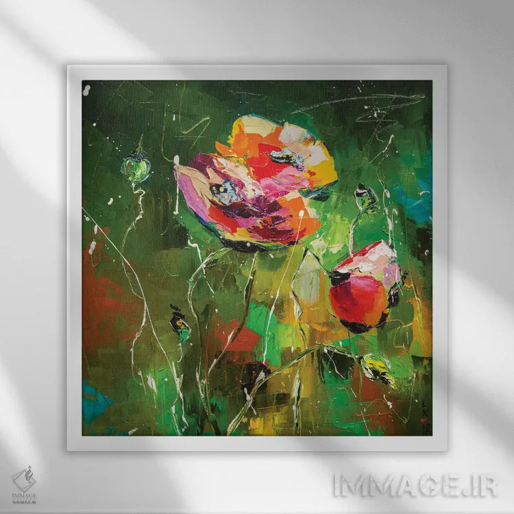 تابلو انتزاعی شقایق ها ۱ اثر کوپتسووا آرت - نمای قابدار سفید