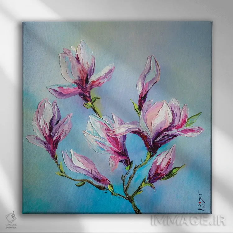 تابلو دکوراتیو مگنولیای شکوفا اثر کوپتسووا آرت - نمای روبهرو روی دیوار