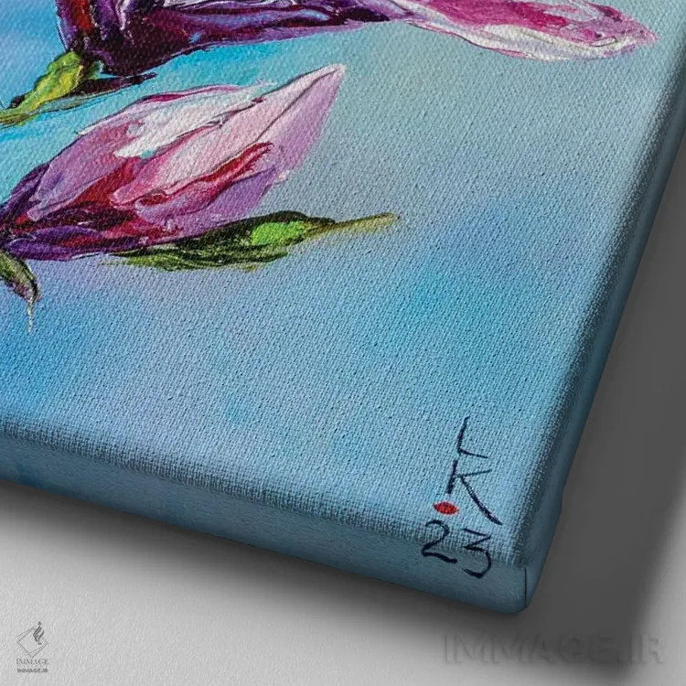 تابلو دکوراتیو مگنولیای شکوفا اثر کوپتسووا آرت - نمای نزدیک بافت بوم