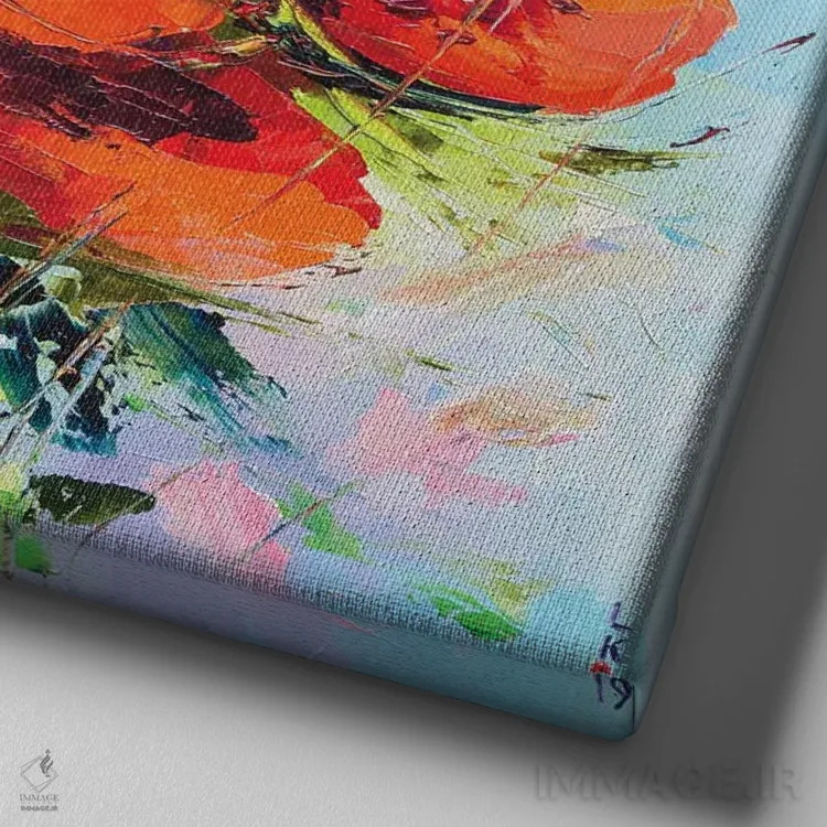 تابلو دکوراتیو شقایق های قرمز اثر کوپتسووا آرت - نمای نزدیک بافت بوم