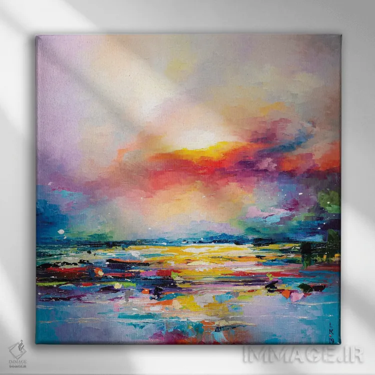 تابلو انتزاعی غروب دریا اثر کوپتسووا آرت - نمای روبهرو روی دیوار