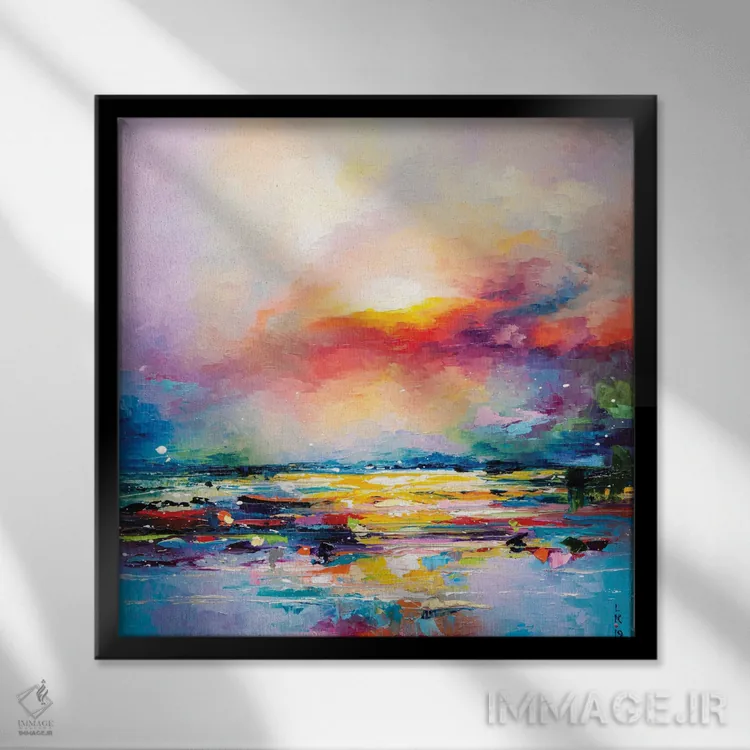 تابلو انتزاعی غروب دریا اثر کوپتسووا آرت - نمای قابدار مشکی