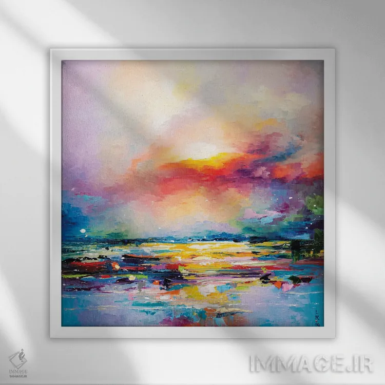 تابلو انتزاعی غروب دریا اثر کوپتسووا آرت - نمای قابدار سفید