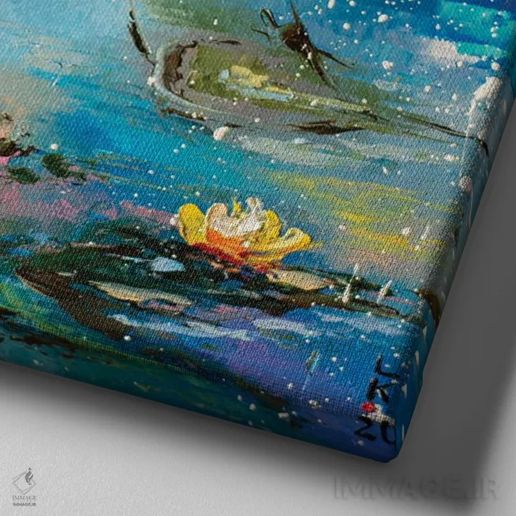 تابلو دکوراتیو برکه عصرگاهی اثر کوپتسووا آرت - نمای نزدیک بافت بوم