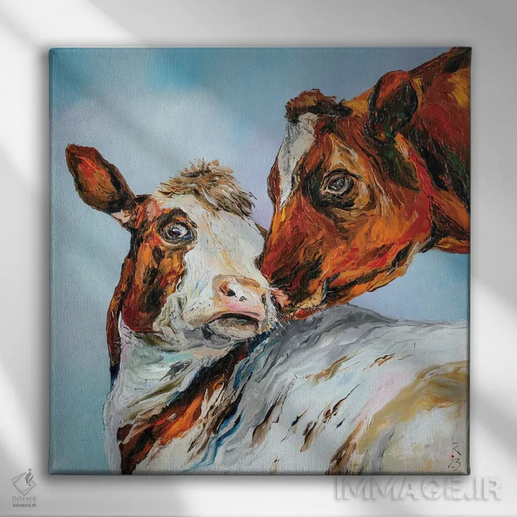 تابلو دکوراتیو محبت گاو اثر کوپتسووا آرت - نمای روبهرو روی دیوار
