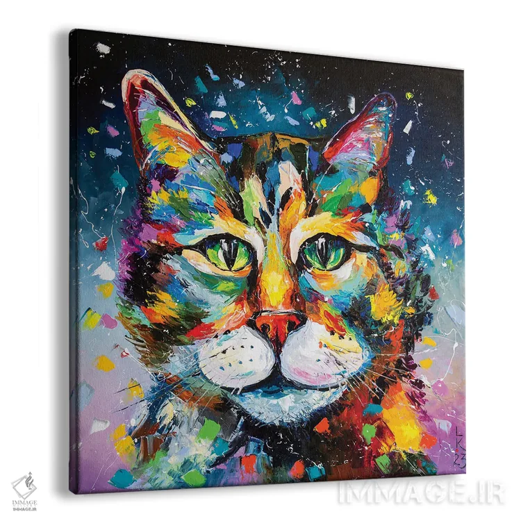تابلو دکوراتیو گربه رنگارنگ اثر کوپتسووا آرت - نمای پرسپکتیو محصول