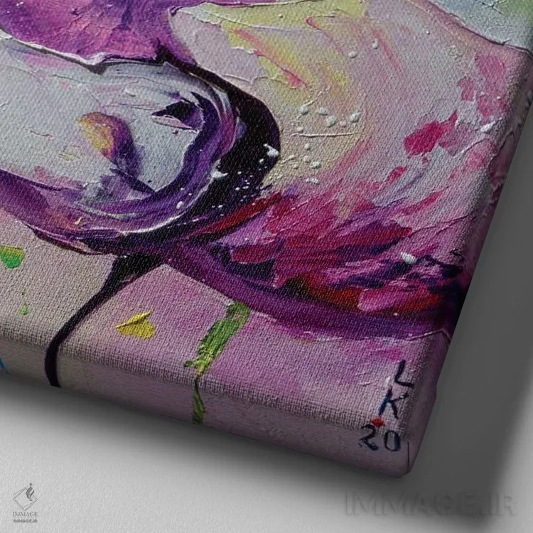 تابلو دکوراتیو شقایق های بنفش II اثر کوپتسووا آرت - نمای نزدیک بافت بوم