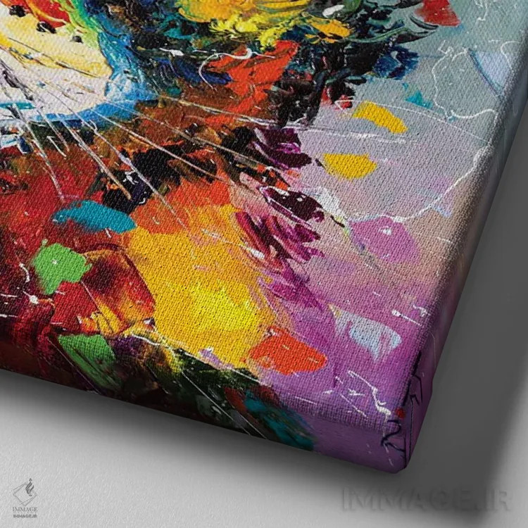 تابلو دکوراتیو گربه رنگارنگ اثر کوپتسووا آرت - نمای نزدیک بافت بوم