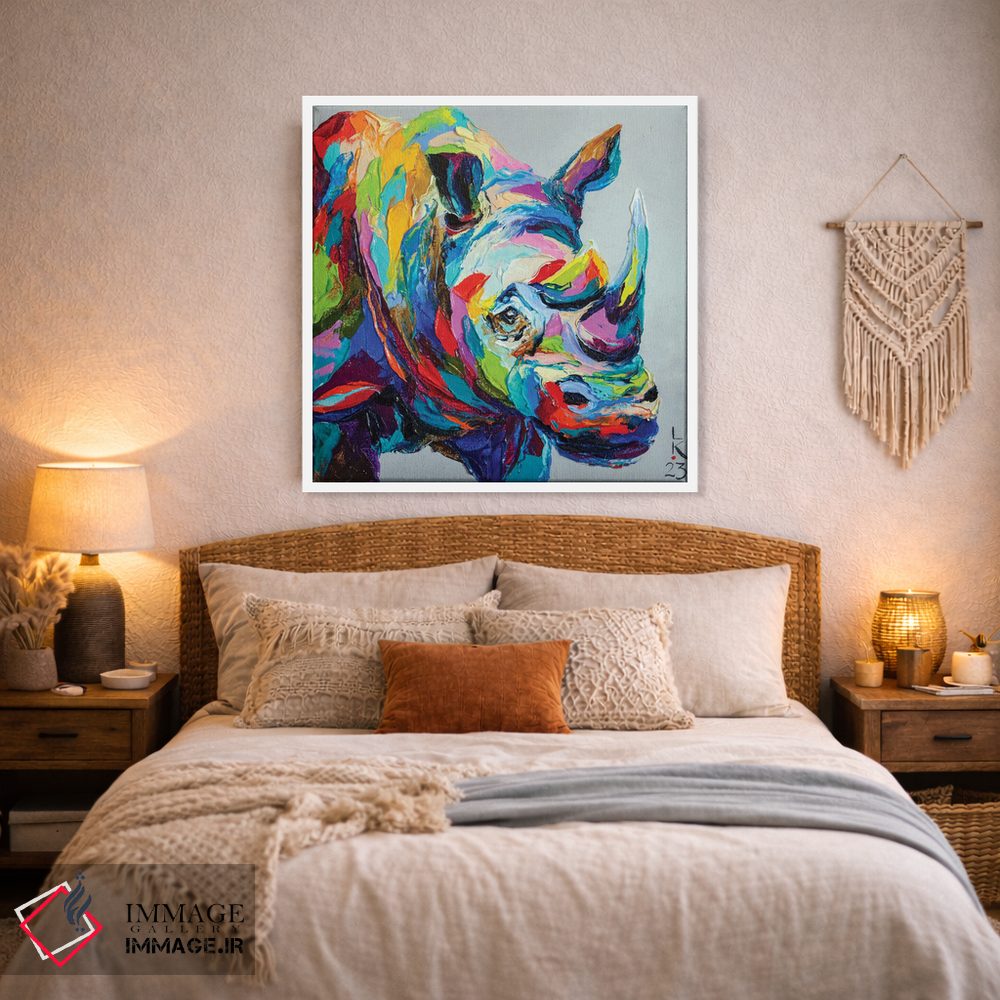 تابلو دکوراتیو کرگدن رنگارنگ اثر کوپتسووا آرت - D3W