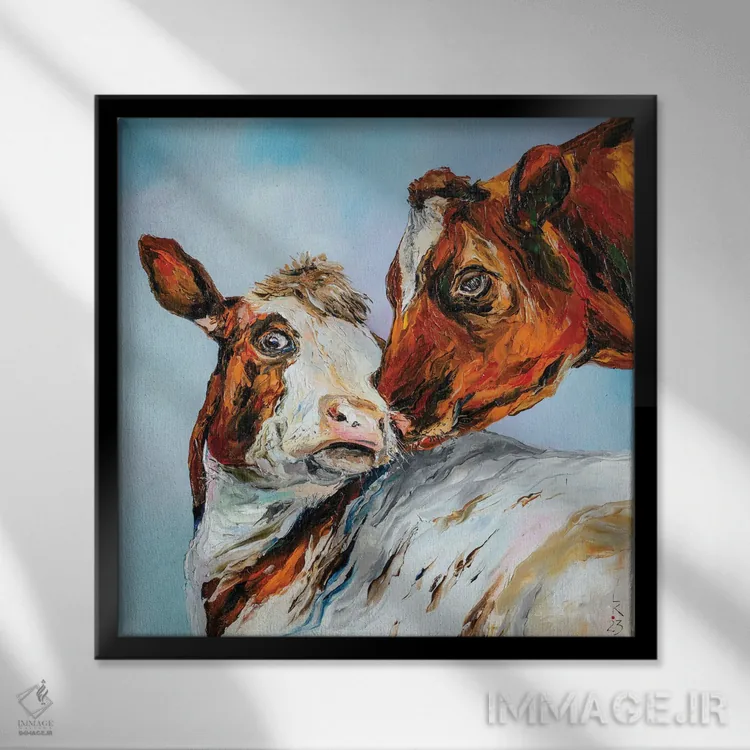 تابلو دکوراتیو محبت گاو اثر کوپتسووا آرت - نمای قابدار مشکی