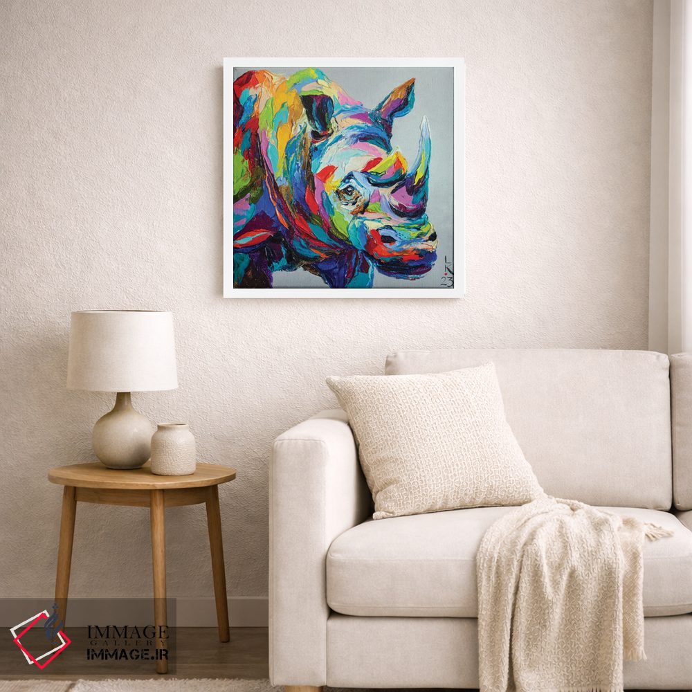 تابلو دکوراتیو کرگدن رنگارنگ اثر کوپتسووا آرت - D4W