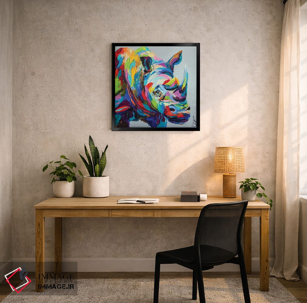 تابلو دکوراتیو کرگدن رنگارنگ اثر کوپتسووا آرت - D5B