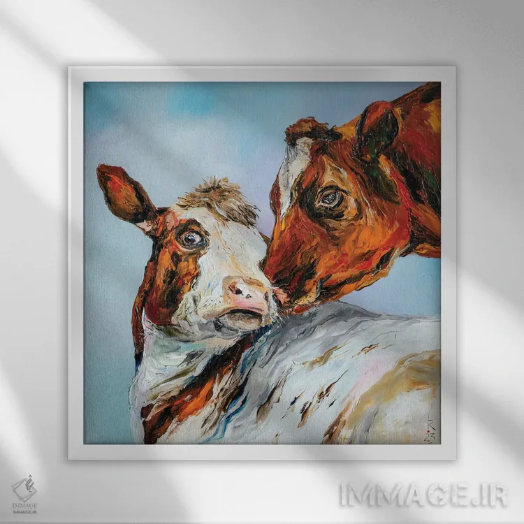 تابلو دکوراتیو محبت گاو اثر کوپتسووا آرت - نمای قابدار سفید