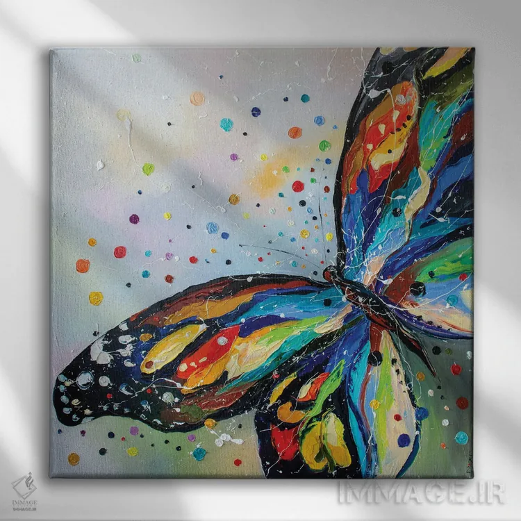 تابلو دکوراتیو پروانه درخشان II اثر کوپتسووا آرت - نمای روبهرو روی دیوار