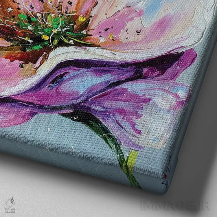 تابلو دکوراتیو شقایق های ملایم اثر کوپتسووا آرت - نمای نزدیک بافت بوم