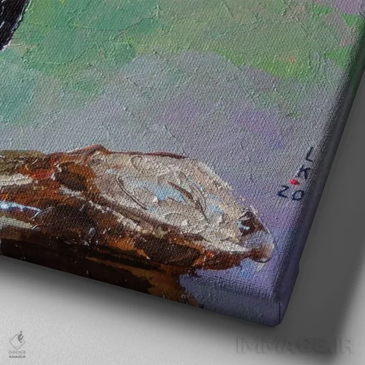 تابلو دکوراتیو پرنده توکان اثر کوپتسووا آرت - نمای نزدیک بافت بوم