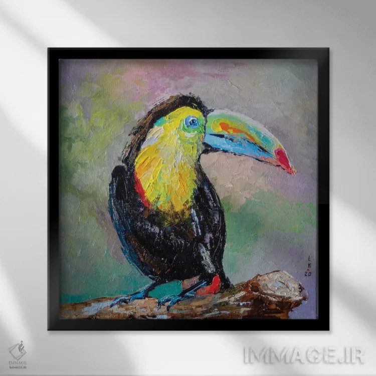 تابلو دکوراتیو پرنده توکان اثر کوپتسووا آرت - نمای قابدار مشکی