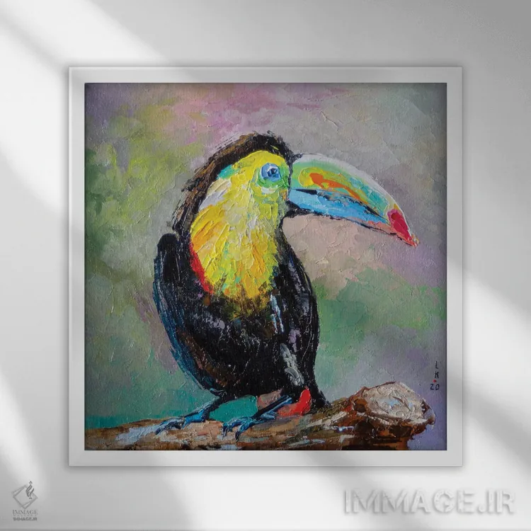 تابلو دکوراتیو پرنده توکان اثر کوپتسووا آرت - نمای قابدار سفید