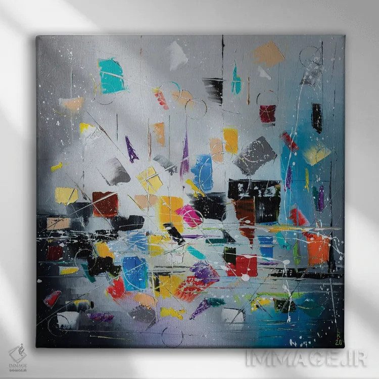 تابلو انتزاعی باران بامزه اثر کوپتسووا آرت - نمای روبهرو روی دیوار