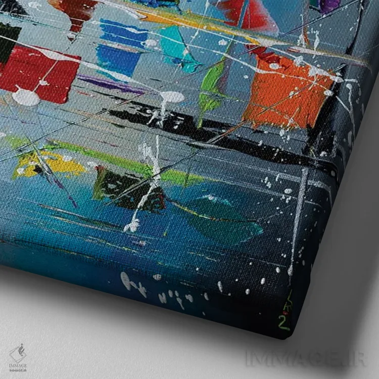 تابلو انتزاعی باران بامزه اثر کوپتسووا آرت - نمای نزدیک بافت بوم