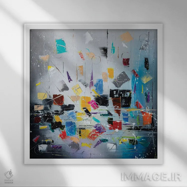 تابلو انتزاعی باران بامزه اثر کوپتسووا آرت - نمای قابدار سفید