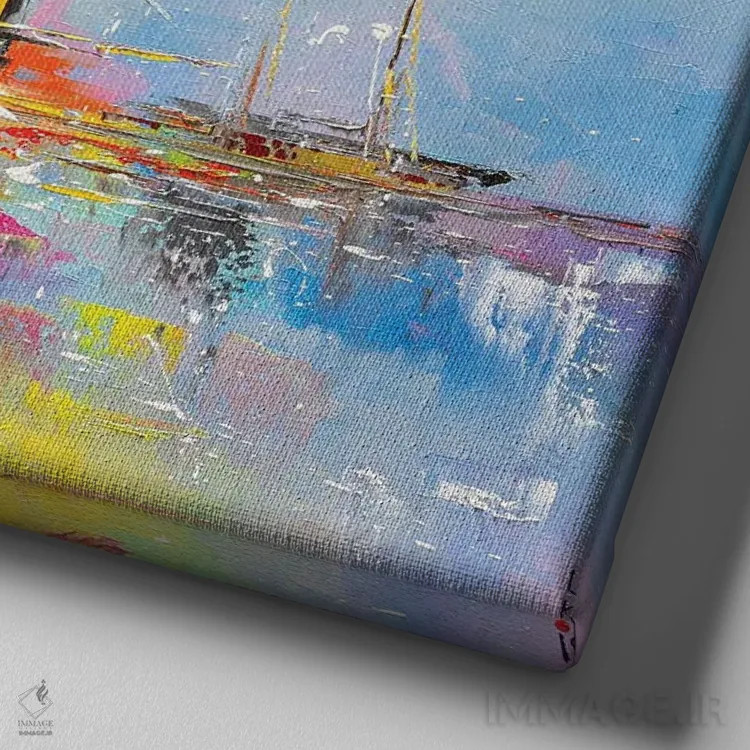 تابلو انتزاعی قایق های وهم آلود اثر کوپتسووا آرت - نمای نزدیک بافت بوم