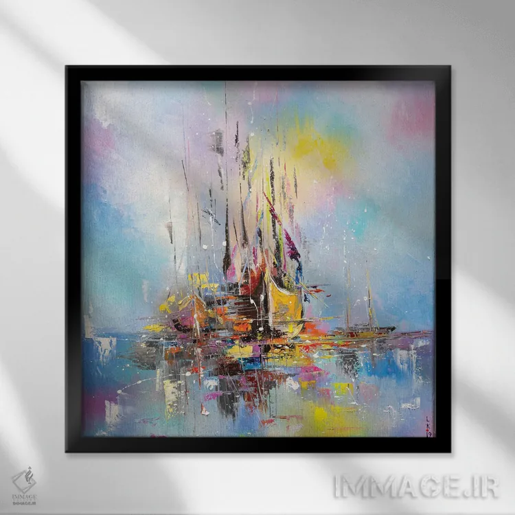 تابلو انتزاعی قایق های وهم آلود اثر کوپتسووا آرت - نمای قابدار مشکی