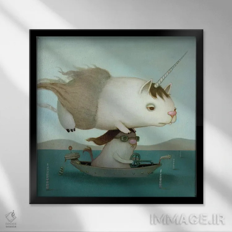 تابلو دکوراتیو قایق موتوری اثر کریستین آدام - نمای قابدار مشکی