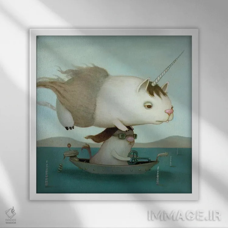 تابلو دکوراتیو قایق موتوری اثر کریستین آدام - نمای قابدار سفید