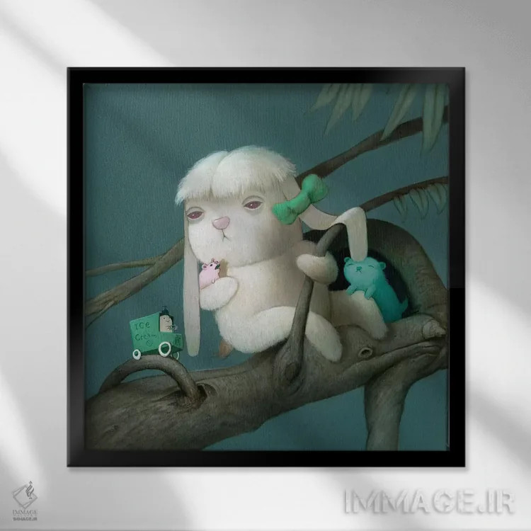 تابلو دکوراتیو مرد بستنی فروش اثر کریستین آدام - نمای قابدار مشکی