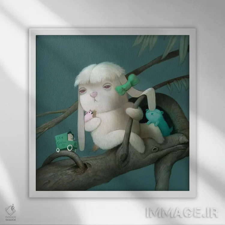 تابلو دکوراتیو مرد بستنی فروش اثر کریستین آدام - نمای قابدار سفید