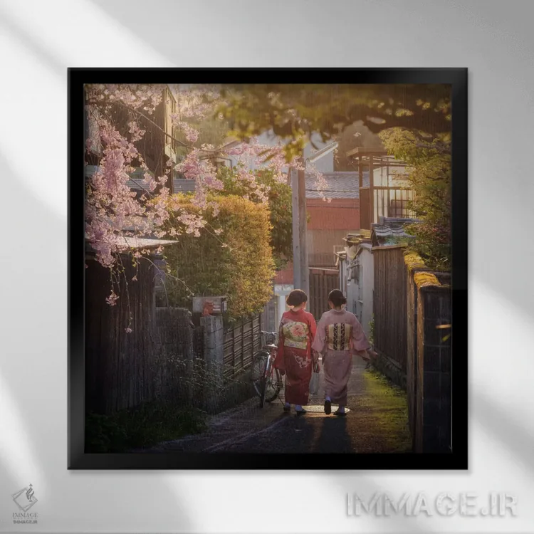 تابلو دکوراتیو بهار در ژاپن سیزدهم اثر دنیل کردان - نمای قابدار مشکی