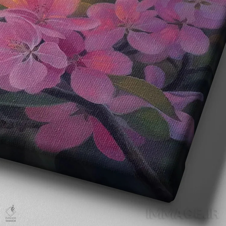 تابلو دکوراتیو ماه شکوفه گیلاس اثر کرک راینرت - نمای نزدیک بافت بوم