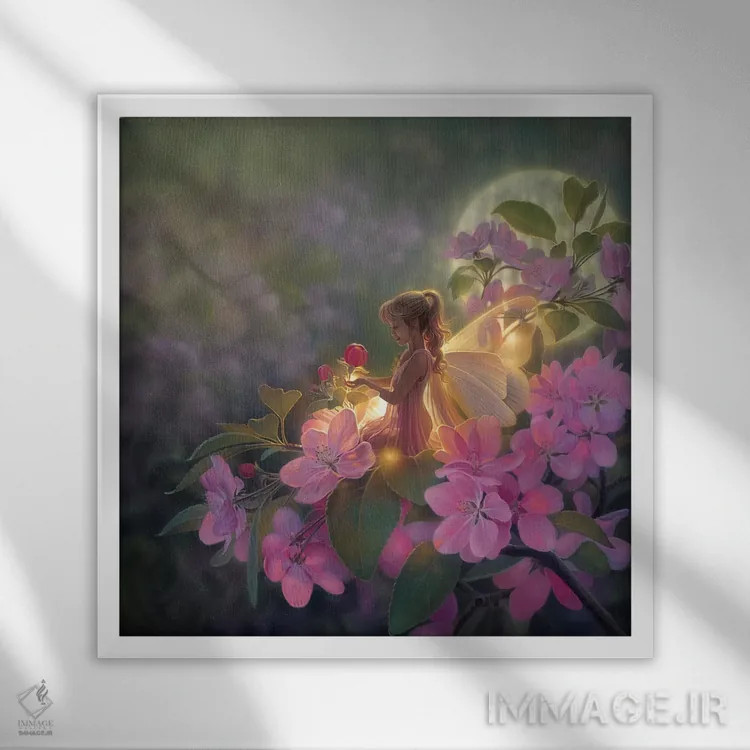 تابلو دکوراتیو ماه شکوفه گیلاس اثر کرک راینرت - نمای قابدار سفید