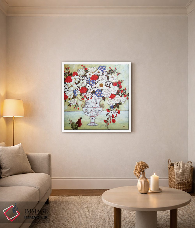 تابلو دکوراتیو شکوفه ها با گلدان عاج و گلابی اثر کارن ریگر - D2W