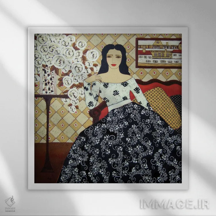 تابلو دکوراتیو عصر با رزهای عاجی اثر کارن ریگر - نمای قابدار سفید