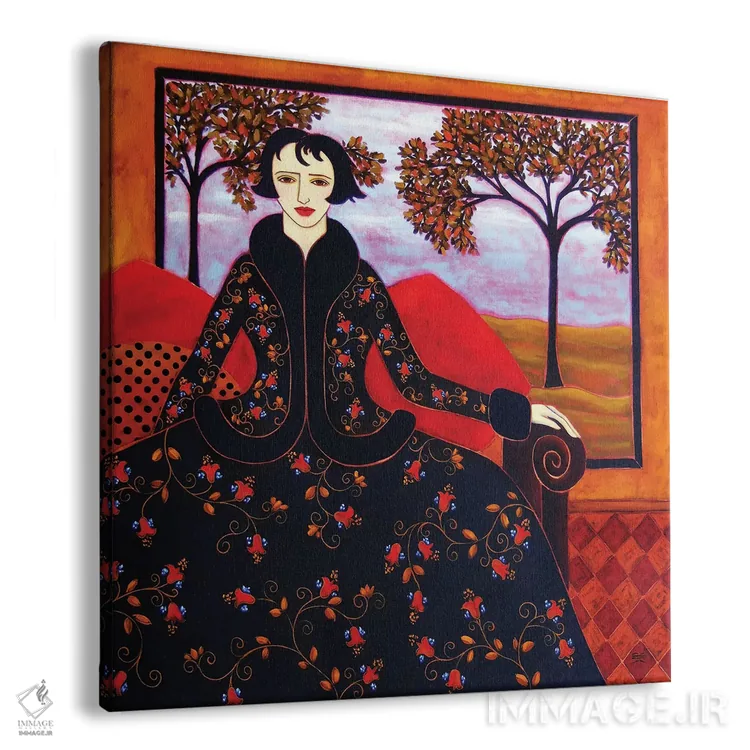 تابلو دکوراتیو زن با منظره عصرگاهی اثر کارن ریگر - نمای پرسپکتیو محصول